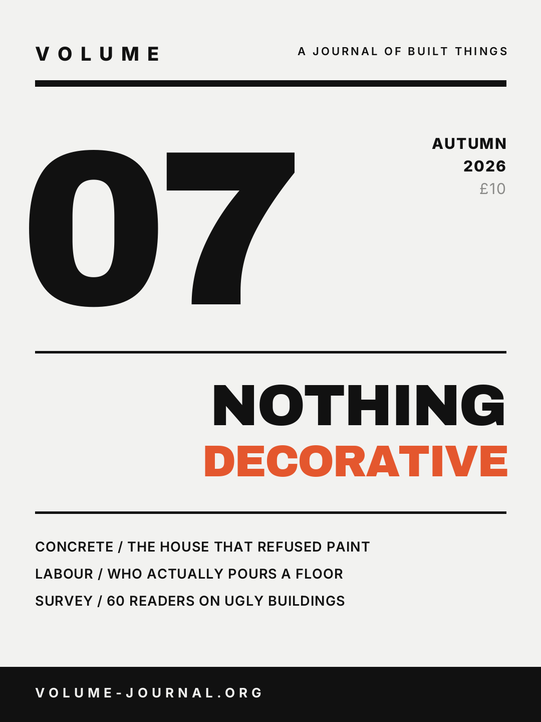 Brutalist magazine cover with a giant numeral 07 and heavy black rules