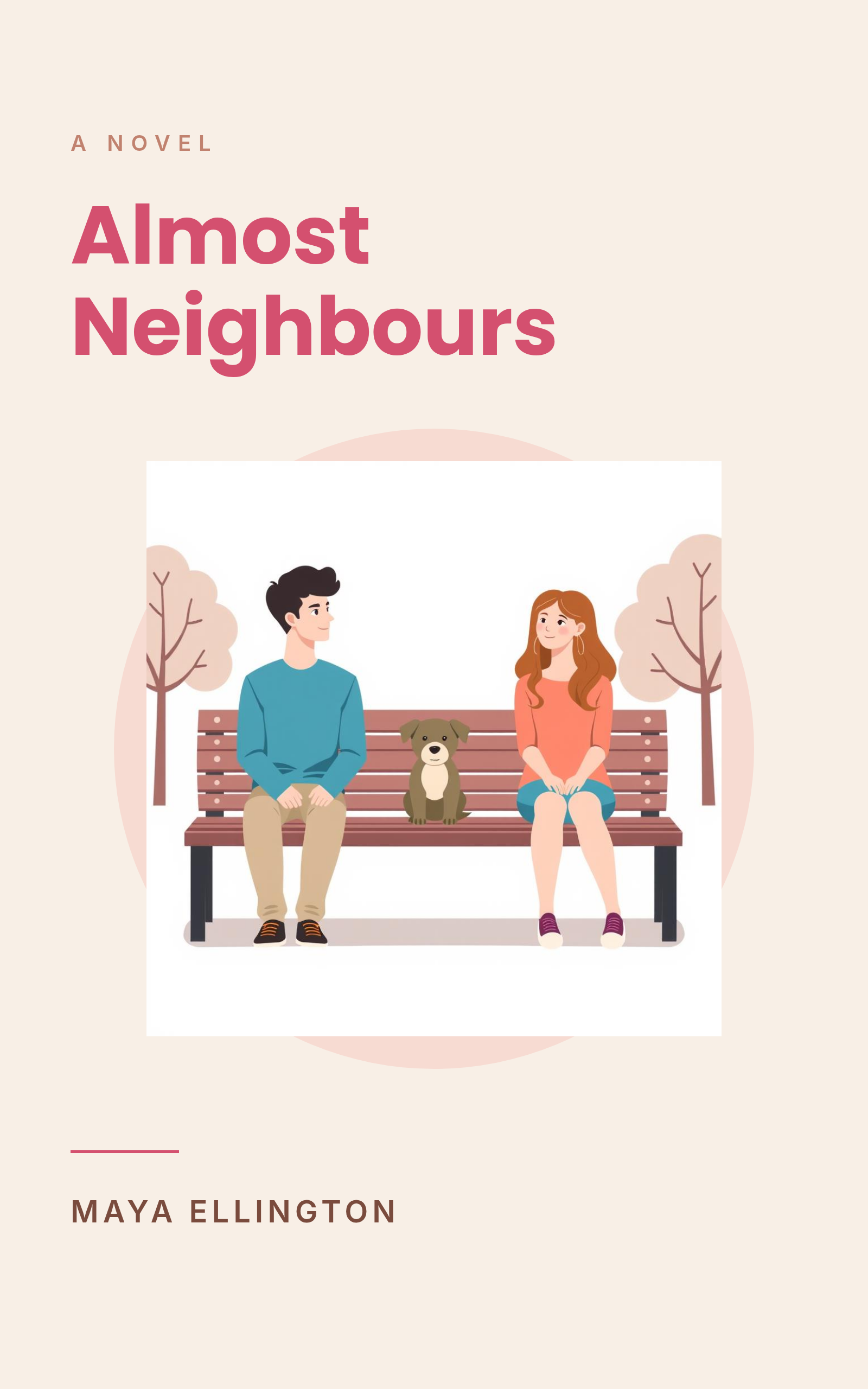 Romance book cover with a flat vector illustration of two people on a bench on cream