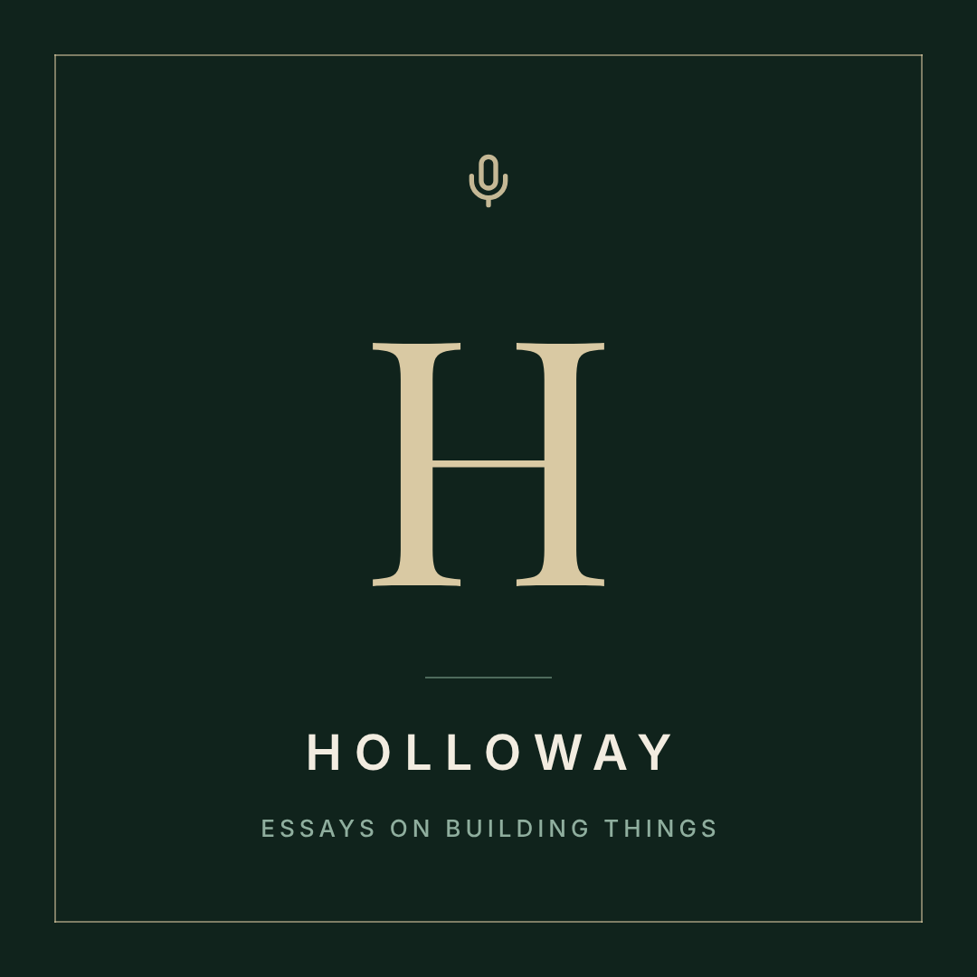 大きなクリーム色のセリフH、細い枠、その下にHOLLOWAYが入った濃緑のカバー