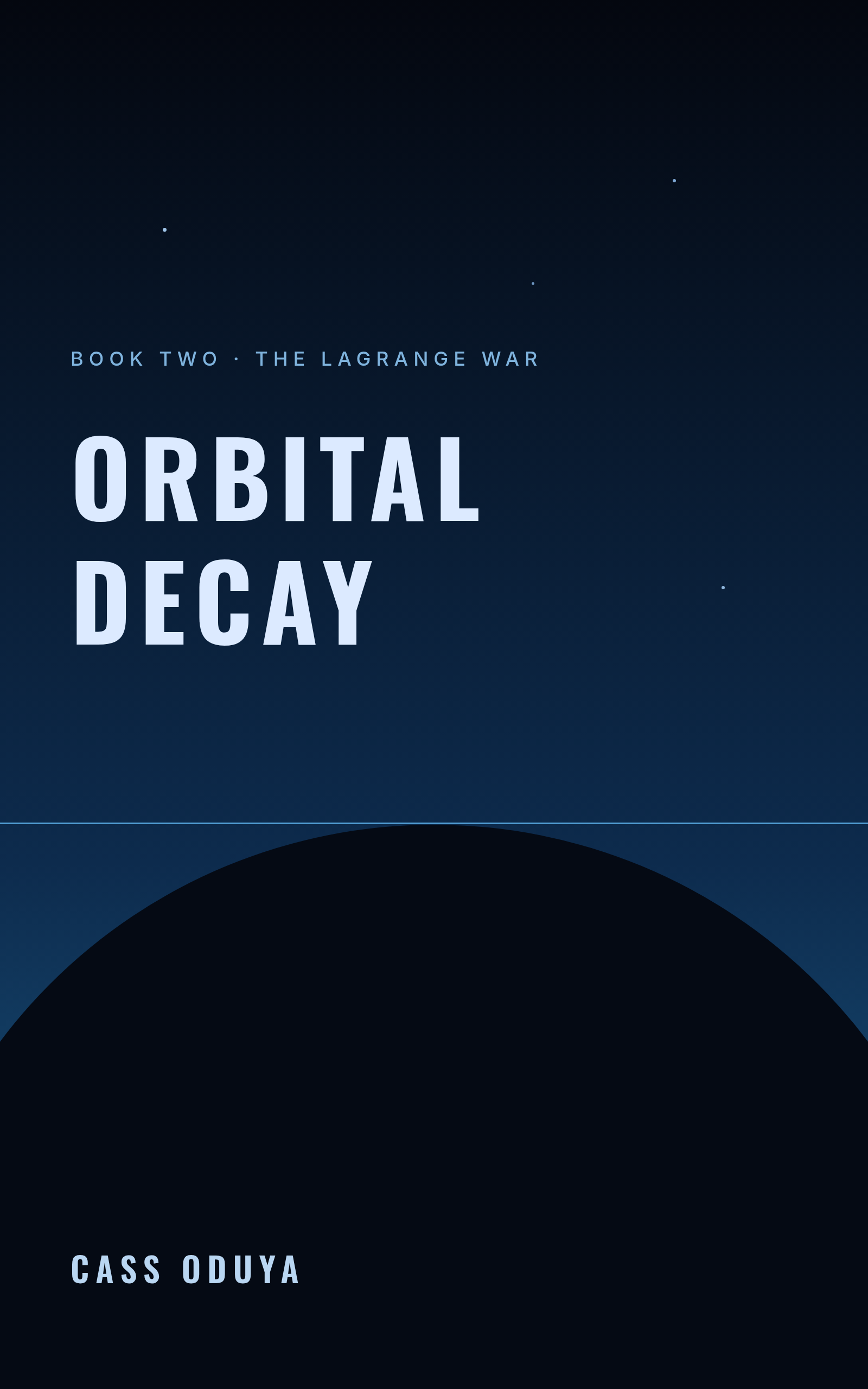 Science fiction cover with a planet curve at the bottom of a deep blue gradient sky