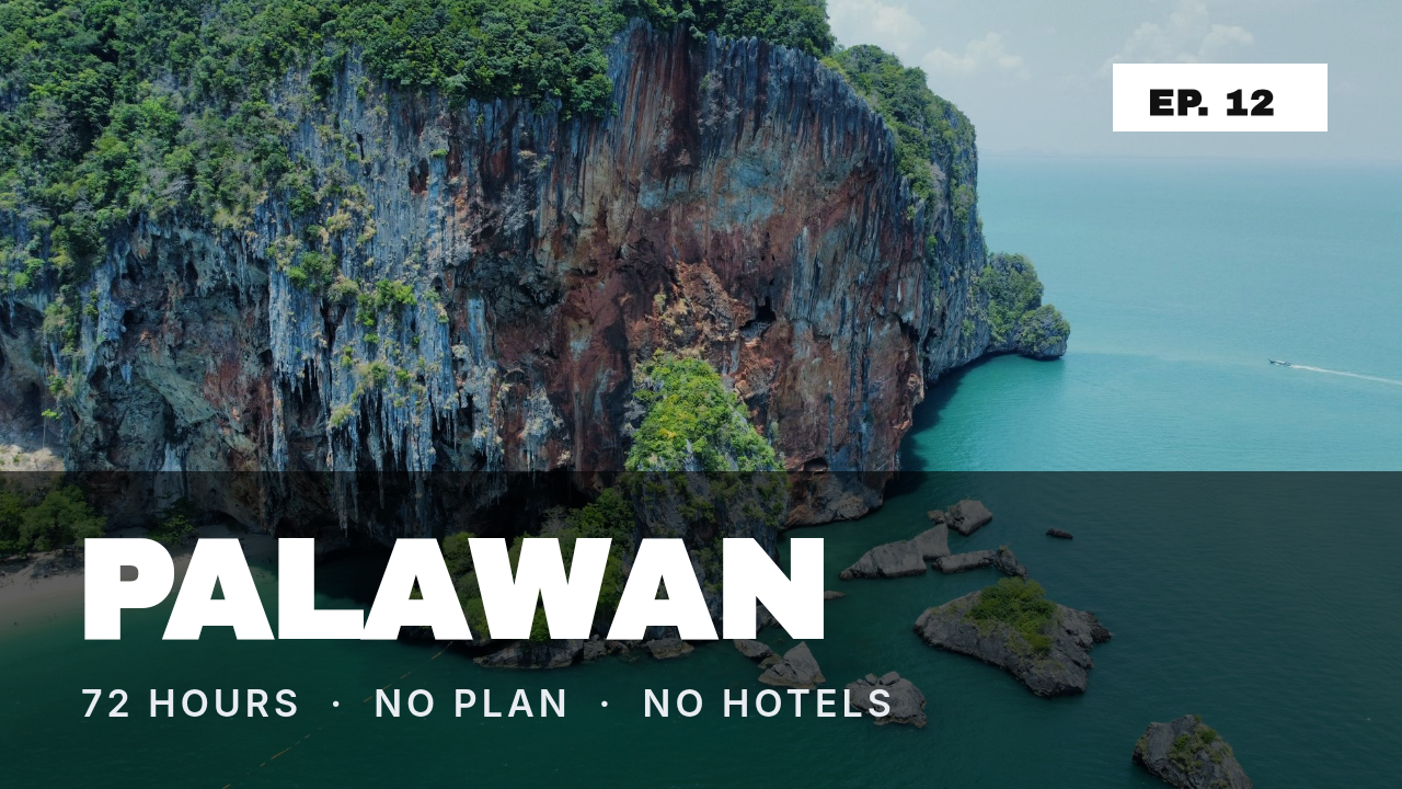 Miniatura de YouTube de una costa aérea con PALAWAN en blanco sobre una banda oscura
